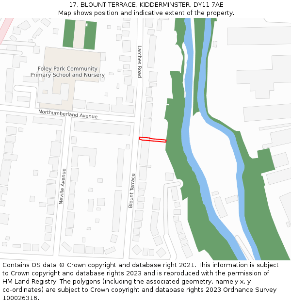 17, BLOUNT TERRACE, KIDDERMINSTER, DY11 7AE: Location map and indicative extent of plot