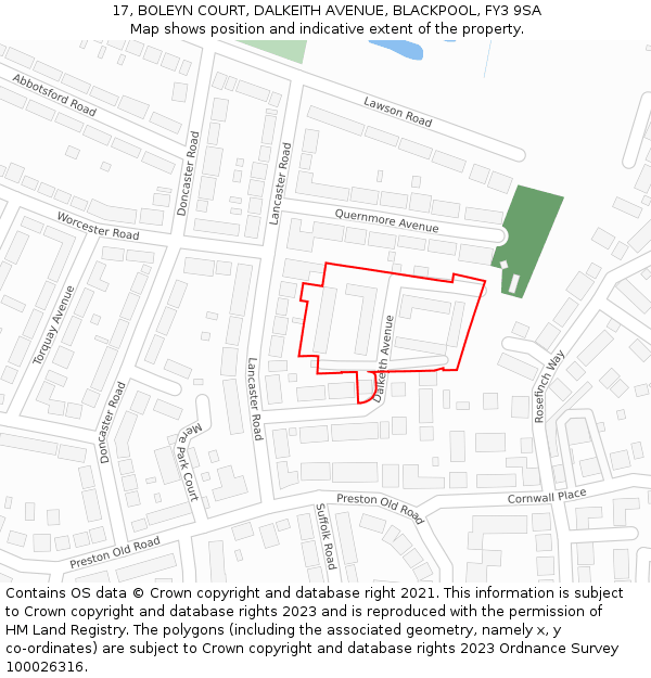 17, BOLEYN COURT, DALKEITH AVENUE, BLACKPOOL, FY3 9SA: Location map and indicative extent of plot