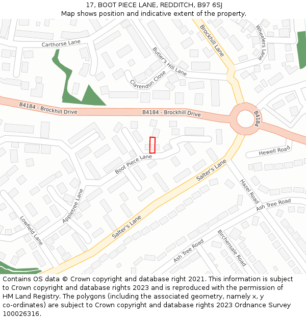 17, BOOT PIECE LANE, REDDITCH, B97 6SJ: Location map and indicative extent of plot