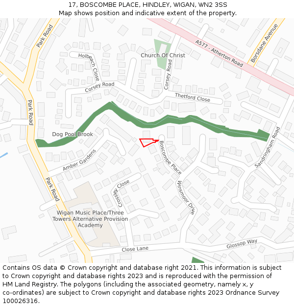 17, BOSCOMBE PLACE, HINDLEY, WIGAN, WN2 3SS: Location map and indicative extent of plot