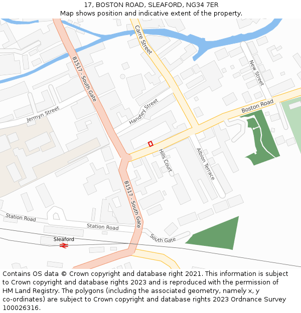17, BOSTON ROAD, SLEAFORD, NG34 7ER: Location map and indicative extent of plot