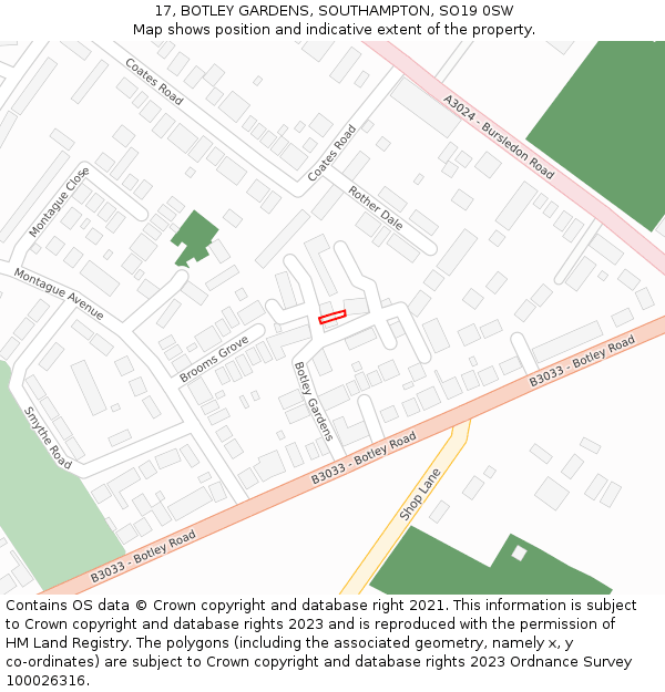 17, BOTLEY GARDENS, SOUTHAMPTON, SO19 0SW: Location map and indicative extent of plot