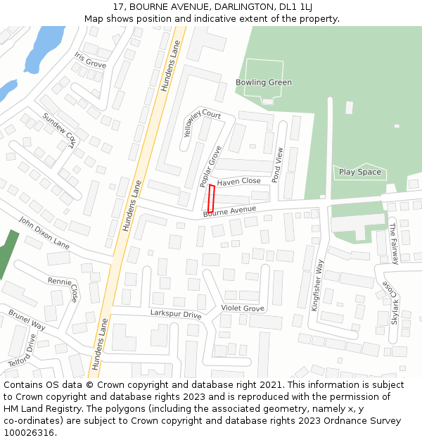 17, BOURNE AVENUE, DARLINGTON, DL1 1LJ: Location map and indicative extent of plot