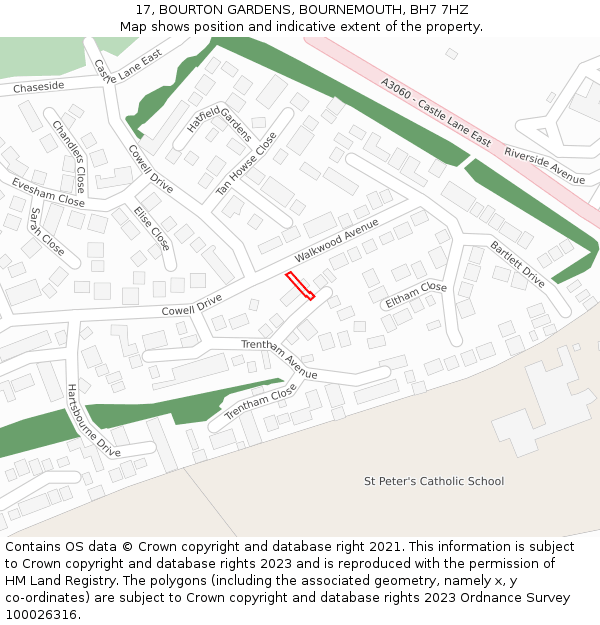 17, BOURTON GARDENS, BOURNEMOUTH, BH7 7HZ: Location map and indicative extent of plot
