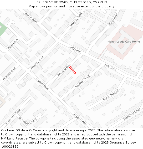17, BOUVERIE ROAD, CHELMSFORD, CM2 0UD: Location map and indicative extent of plot