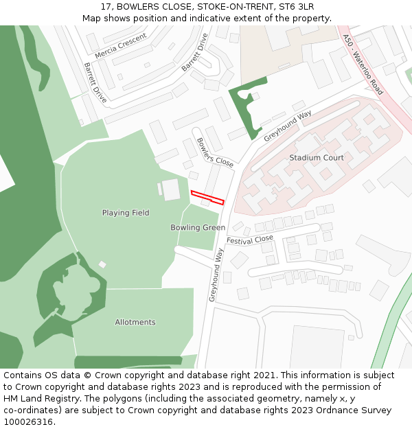 17, BOWLERS CLOSE, STOKE-ON-TRENT, ST6 3LR: Location map and indicative extent of plot