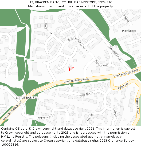 17, BRACKEN BANK, LYCHPIT, BASINGSTOKE, RG24 8TQ: Location map and indicative extent of plot