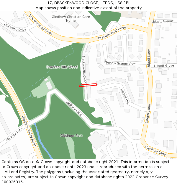 17, BRACKENWOOD CLOSE, LEEDS, LS8 1RL: Location map and indicative extent of plot