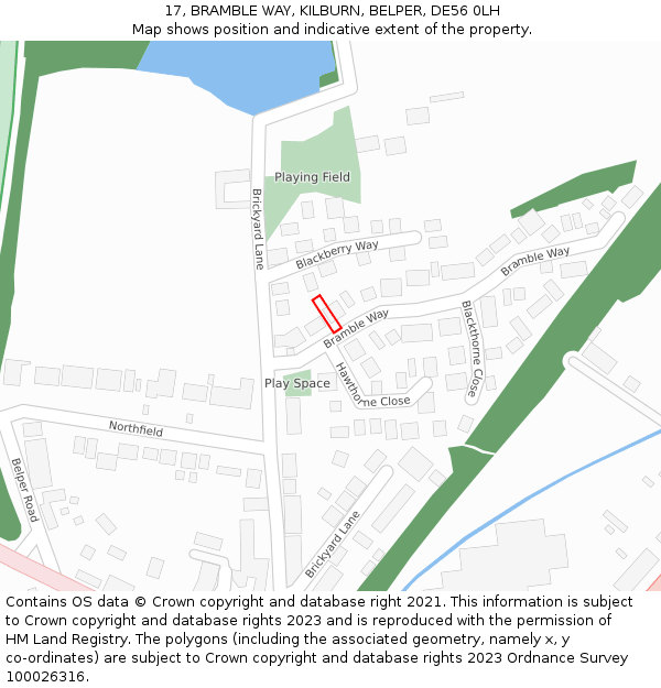 17, BRAMBLE WAY, KILBURN, BELPER, DE56 0LH: Location map and indicative extent of plot