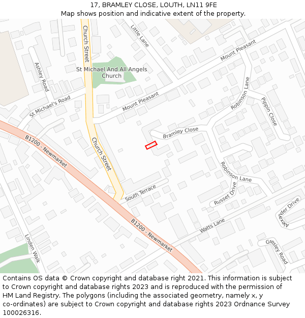 17, BRAMLEY CLOSE, LOUTH, LN11 9FE: Location map and indicative extent of plot