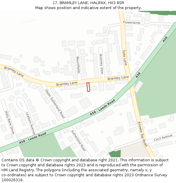 17, BRAMLEY LANE, HALIFAX, HX3 8SR: Location map and indicative extent of plot