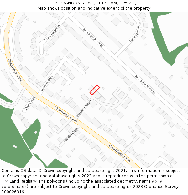 17, BRANDON MEAD, CHESHAM, HP5 2FQ: Location map and indicative extent of plot