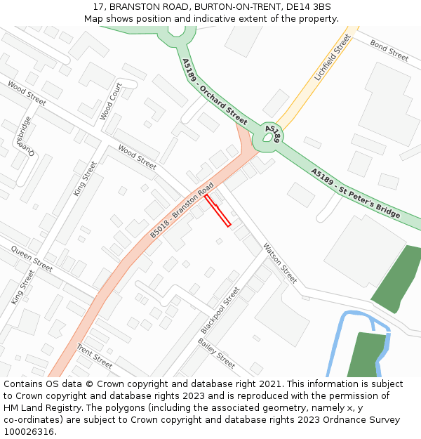 17, BRANSTON ROAD, BURTON-ON-TRENT, DE14 3BS: Location map and indicative extent of plot