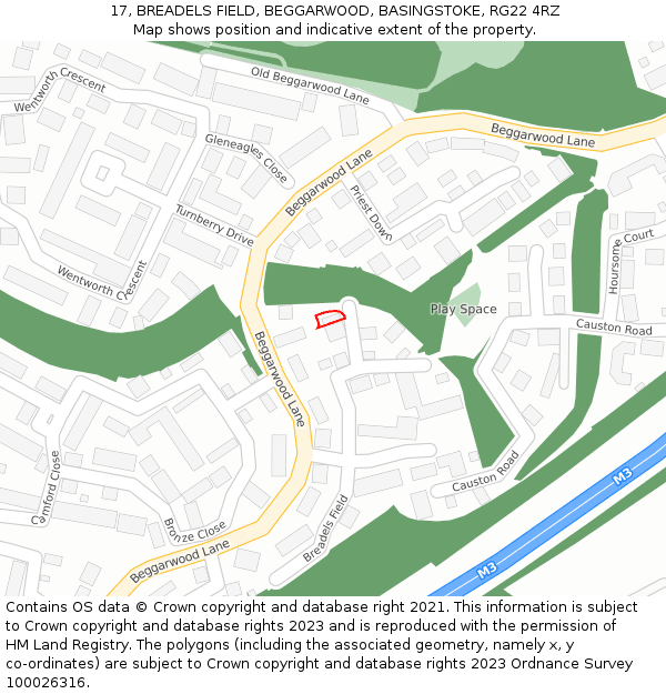 17, BREADELS FIELD, BEGGARWOOD, BASINGSTOKE, RG22 4RZ: Location map and indicative extent of plot