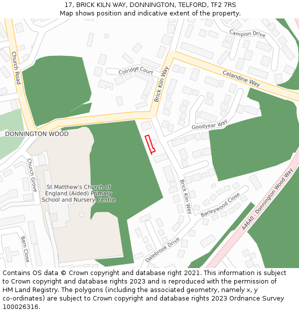 17, BRICK KILN WAY, DONNINGTON, TELFORD, TF2 7RS: Location map and indicative extent of plot