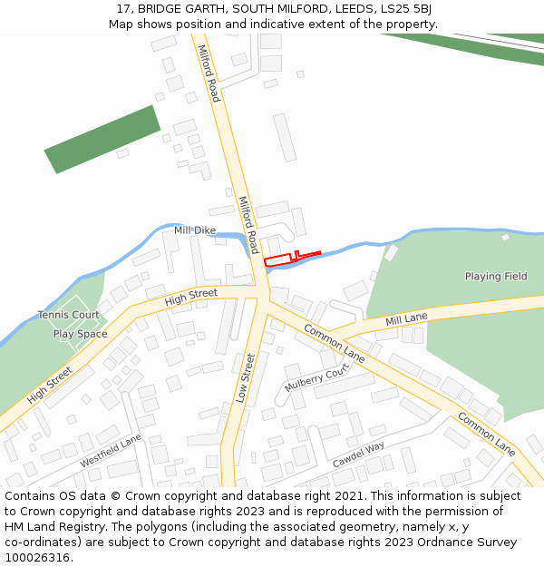 17, BRIDGE GARTH, SOUTH MILFORD, LEEDS, LS25 5BJ: Location map and indicative extent of plot