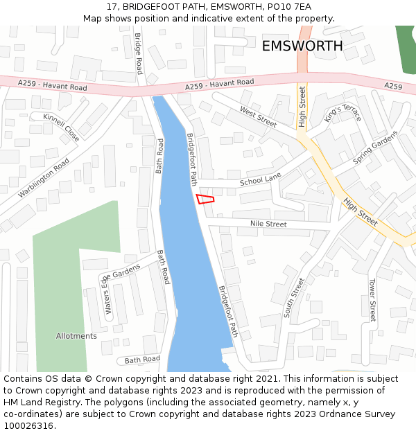 17, BRIDGEFOOT PATH, EMSWORTH, PO10 7EA: Location map and indicative extent of plot