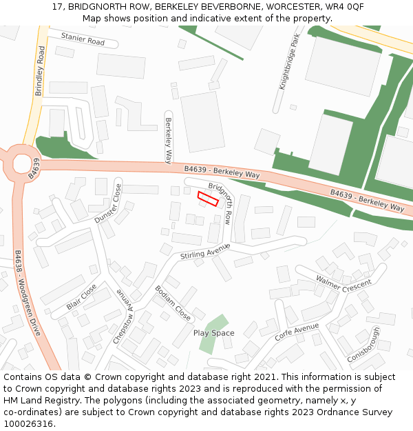 17, BRIDGNORTH ROW, BERKELEY BEVERBORNE, WORCESTER, WR4 0QF: Location map and indicative extent of plot