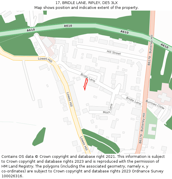 17, BRIDLE LANE, RIPLEY, DE5 3LX: Location map and indicative extent of plot