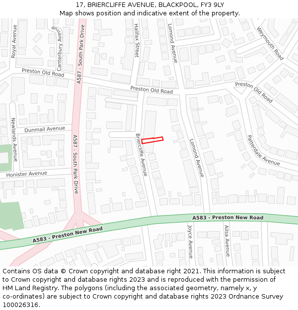 17, BRIERCLIFFE AVENUE, BLACKPOOL, FY3 9LY: Location map and indicative extent of plot