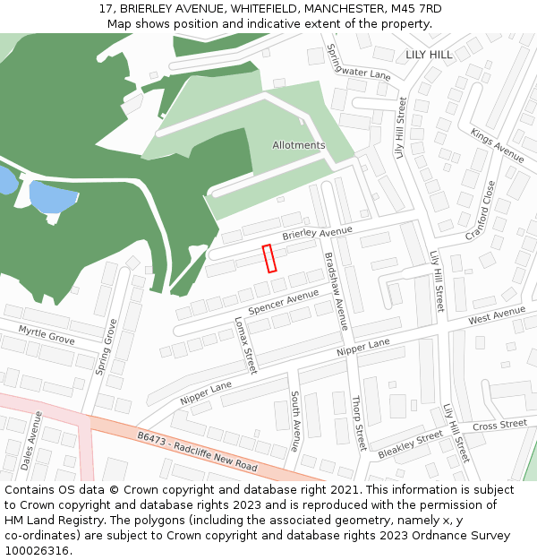 17, BRIERLEY AVENUE, WHITEFIELD, MANCHESTER, M45 7RD: Location map and indicative extent of plot