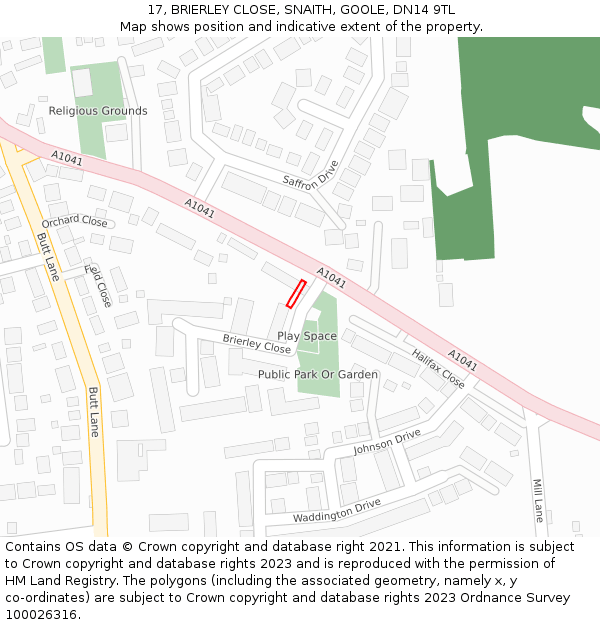 17, BRIERLEY CLOSE, SNAITH, GOOLE, DN14 9TL: Location map and indicative extent of plot
