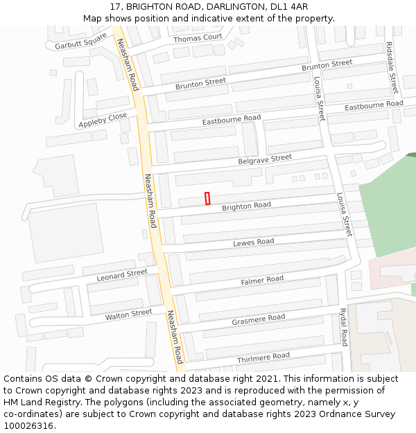 17, BRIGHTON ROAD, DARLINGTON, DL1 4AR: Location map and indicative extent of plot