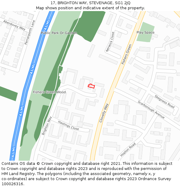 17, BRIGHTON WAY, STEVENAGE, SG1 2JQ: Location map and indicative extent of plot