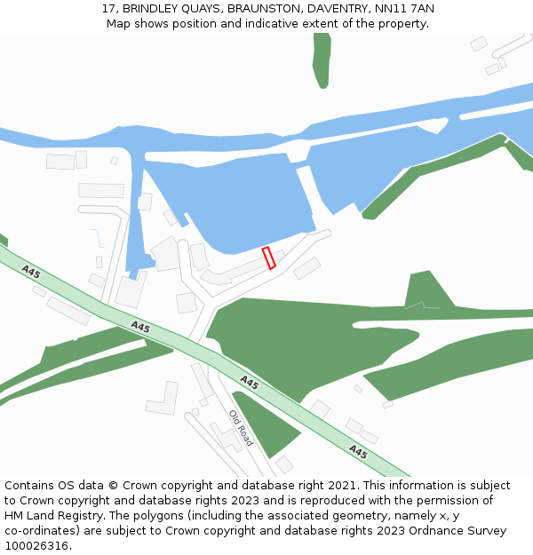 17, BRINDLEY QUAYS, BRAUNSTON, DAVENTRY, NN11 7AN: Location map and indicative extent of plot