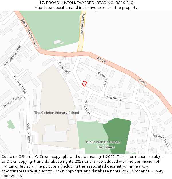 17, BROAD HINTON, TWYFORD, READING, RG10 0LQ: Location map and indicative extent of plot