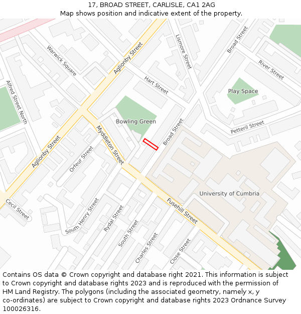 17, BROAD STREET, CARLISLE, CA1 2AG: Location map and indicative extent of plot
