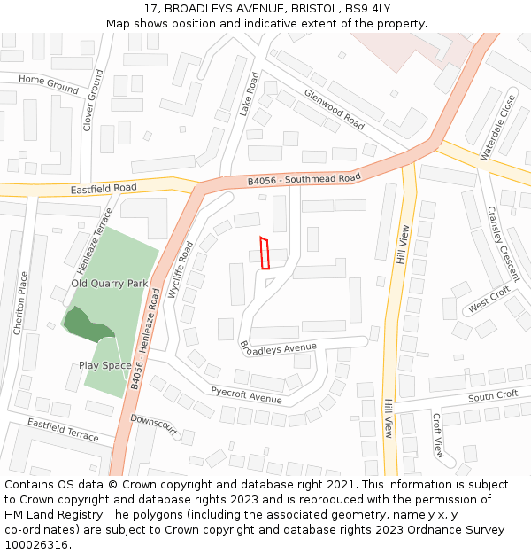 17, BROADLEYS AVENUE, BRISTOL, BS9 4LY: Location map and indicative extent of plot