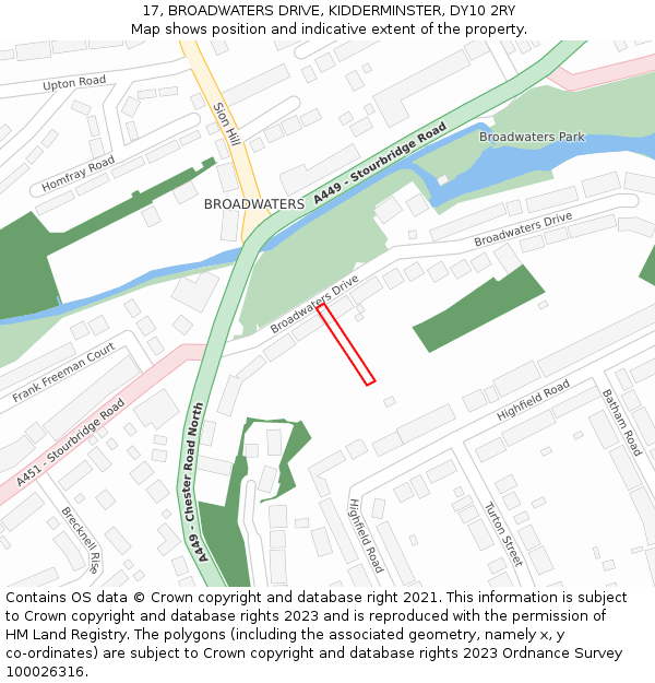 17, BROADWATERS DRIVE, KIDDERMINSTER, DY10 2RY: Location map and indicative extent of plot