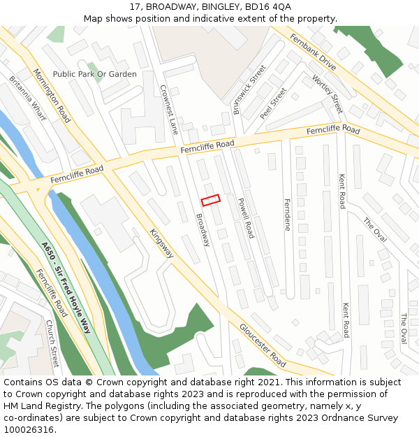 17, BROADWAY, BINGLEY, BD16 4QA: Location map and indicative extent of plot