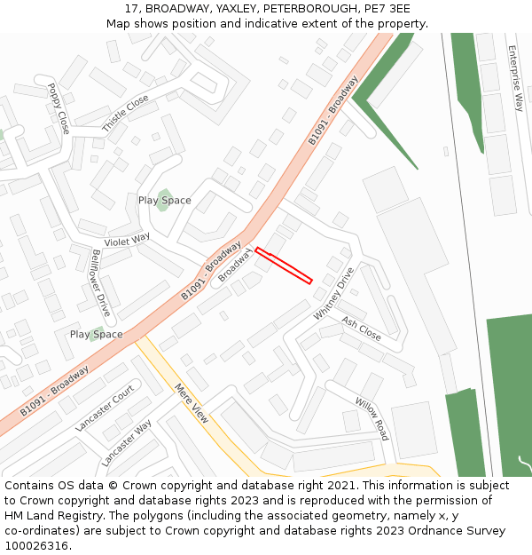 17, BROADWAY, YAXLEY, PETERBOROUGH, PE7 3EE: Location map and indicative extent of plot