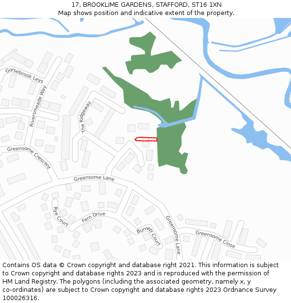 17, BROOKLIME GARDENS, STAFFORD, ST16 1XN: Location map and indicative extent of plot