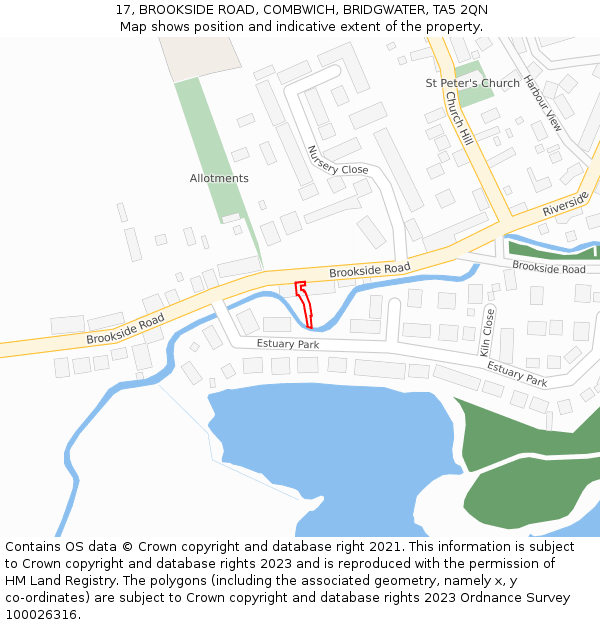 17, BROOKSIDE ROAD, COMBWICH, BRIDGWATER, TA5 2QN: Location map and indicative extent of plot