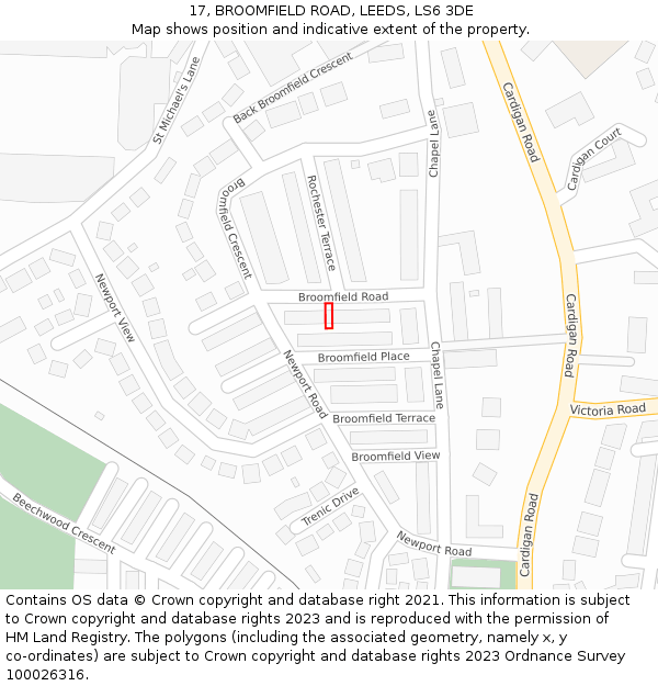 17, BROOMFIELD ROAD, LEEDS, LS6 3DE: Location map and indicative extent of plot