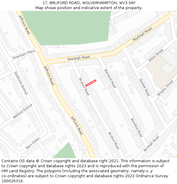 17, BRUFORD ROAD, WOLVERHAMPTON, WV3 0AY: Location map and indicative extent of plot