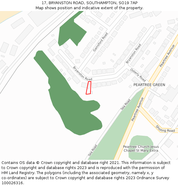 17, BRYANSTON ROAD, SOUTHAMPTON, SO19 7AP: Location map and indicative extent of plot