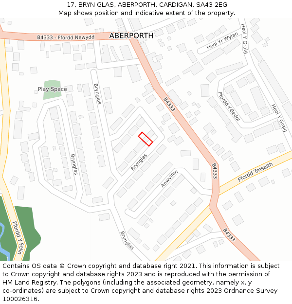 17, BRYN GLAS, ABERPORTH, CARDIGAN, SA43 2EG: Location map and indicative extent of plot
