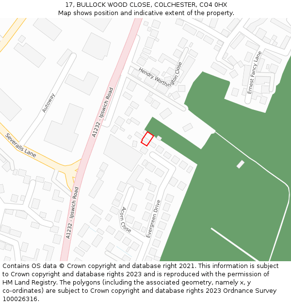 17, BULLOCK WOOD CLOSE, COLCHESTER, CO4 0HX: Location map and indicative extent of plot