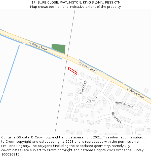 17, BURE CLOSE, WATLINGTON, KING'S LYNN, PE33 0TN: Location map and indicative extent of plot