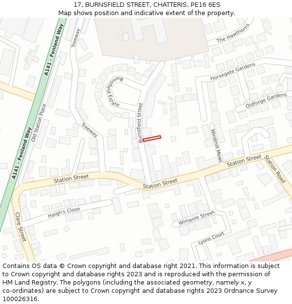 17, BURNSFIELD STREET, CHATTERIS, PE16 6ES: Location map and indicative extent of plot