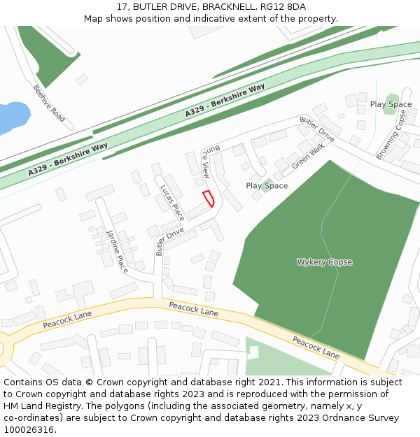 17, BUTLER DRIVE, BRACKNELL, RG12 8DA: Location map and indicative extent of plot