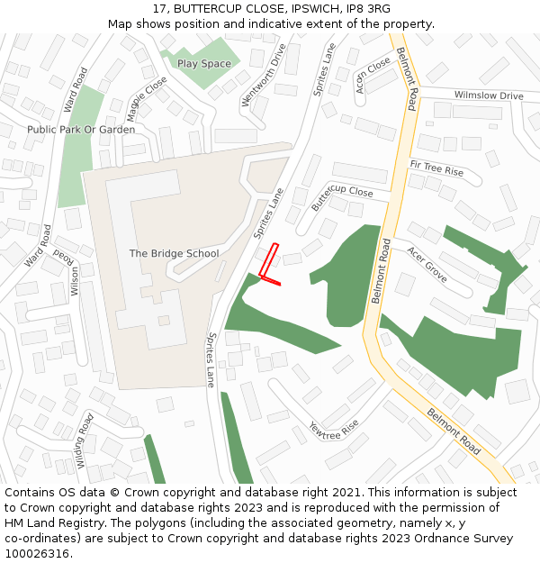 17, BUTTERCUP CLOSE, IPSWICH, IP8 3RG: Location map and indicative extent of plot