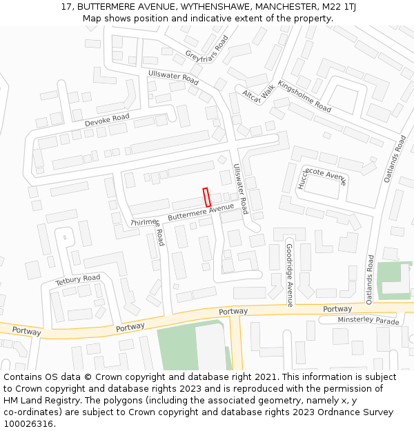 17, BUTTERMERE AVENUE, WYTHENSHAWE, MANCHESTER, M22 1TJ: Location map and indicative extent of plot