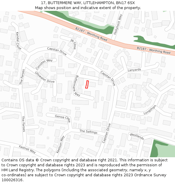 17, BUTTERMERE WAY, LITTLEHAMPTON, BN17 6SX: Location map and indicative extent of plot