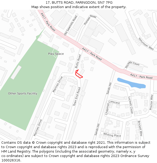 17, BUTTS ROAD, FARINGDON, SN7 7PG: Location map and indicative extent of plot
