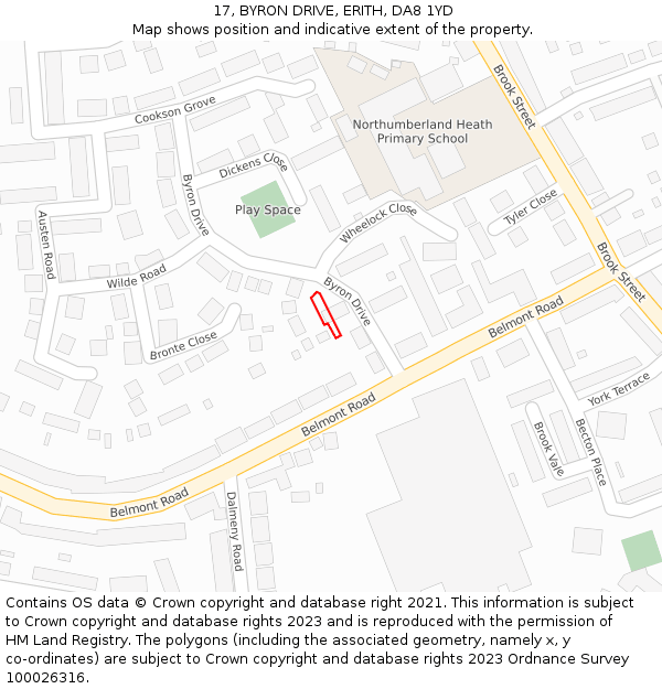 17, BYRON DRIVE, ERITH, DA8 1YD: Location map and indicative extent of plot